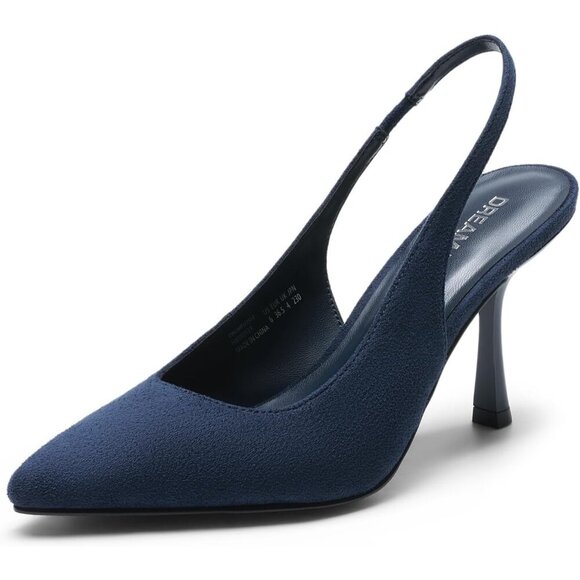 🆕Women Blue Sling Back Stiletto Pumps Shoes Pointed Closed Toe Kitten Heel - Picture 1 of 7